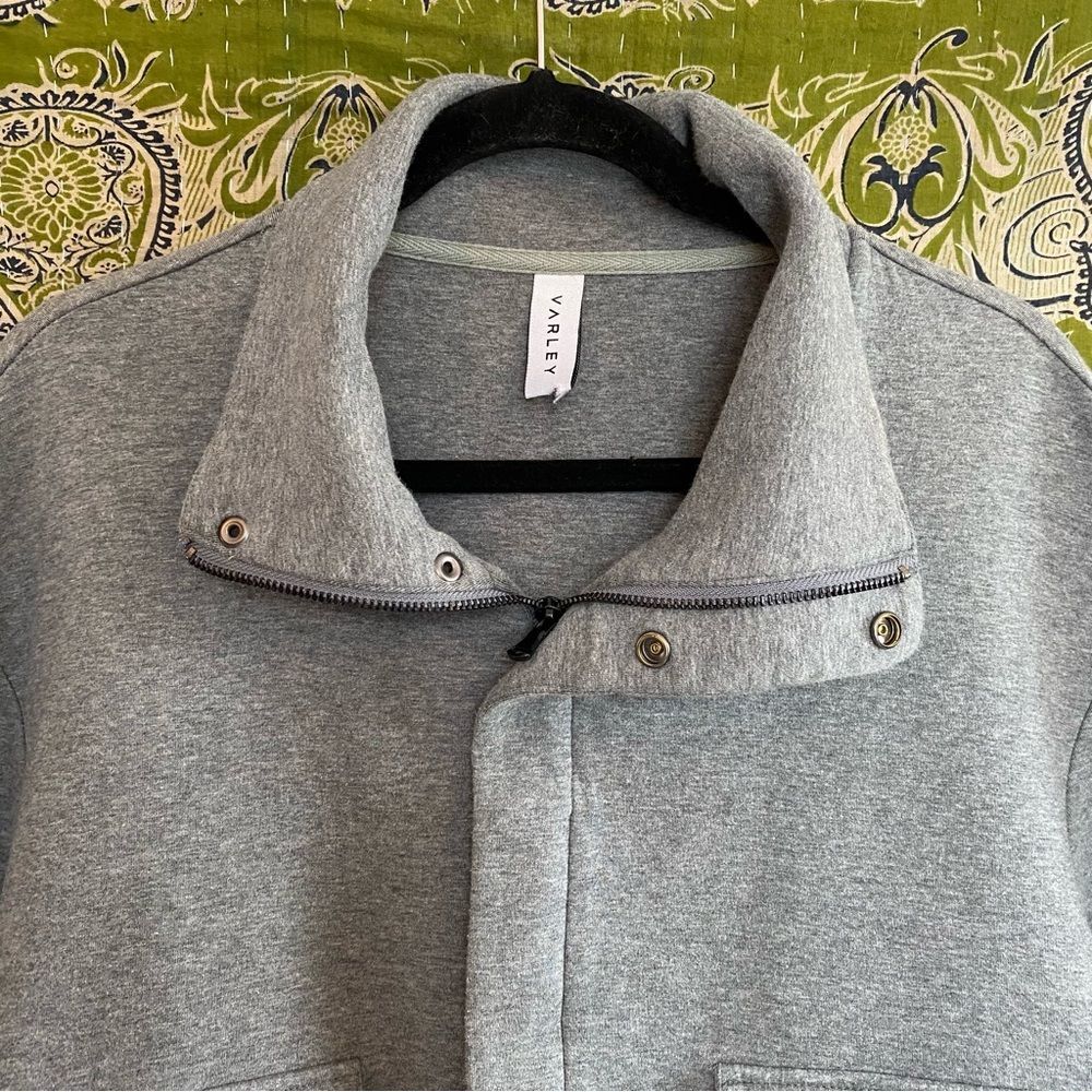 Varley Heathered Cloud Earl Boxy Moto Comfy Sweatshirt Bomber Jacket Size Medium - Picture 3 of 16